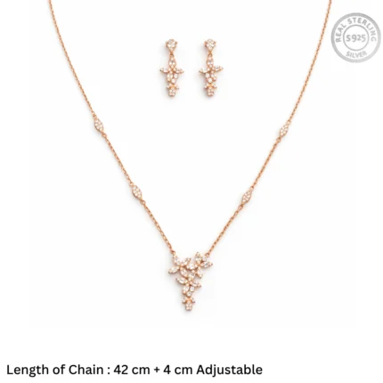 Floral Cascade Marquise Jewelry Set – Rose Gold Plated 92.5 Sterling Silver Station Necklace & Dangle Earrings