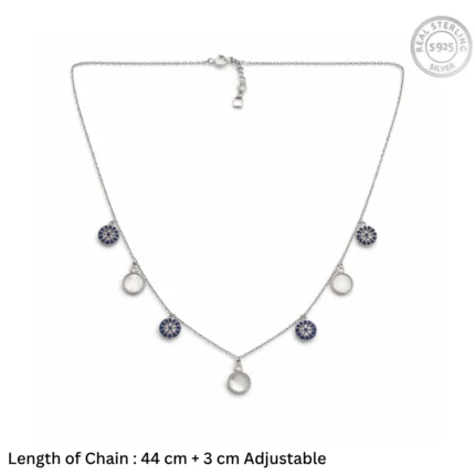 Royal Blue & Mother of Pearl Station Choker – 92.5 Sterling Silver Multi-Charm Necklace with Sapphire-Toned Halos