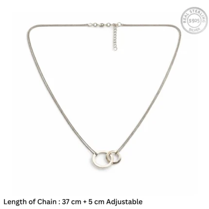 Interlocking Circle Eternal Bond Necklace – 92.5 Sterling Silver Double Hoop Pendant with Minimalist Curb Chain