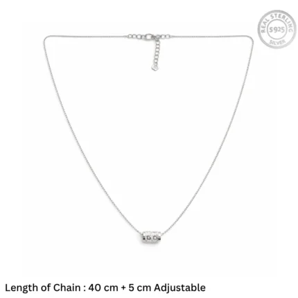 Glittering Cylinder Barrel Slider Necklace – 92.5 Sterling Silver Dainty Chain with Pavé Crystal Station Pendant