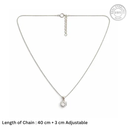 Classic Brilliant-Cut Solitaire Necklace – 92.5 Sterling Silver Dainty Chain with Six-Prong Set Crystal Pendant