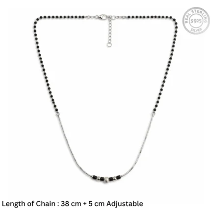 Minimalist Snake Chain Mangalsutra – 92.5 Sterling Silver Necklace with Sacred Black Beads and Textured Silver Accents